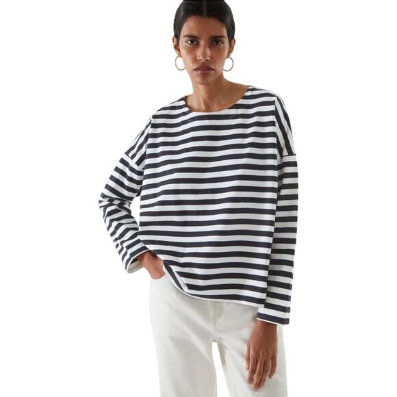 COS Women's Breton Striped Navy & White Top Size M - Picture 8 of 12